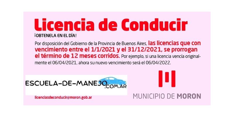prorroga licencia de conducir moron
