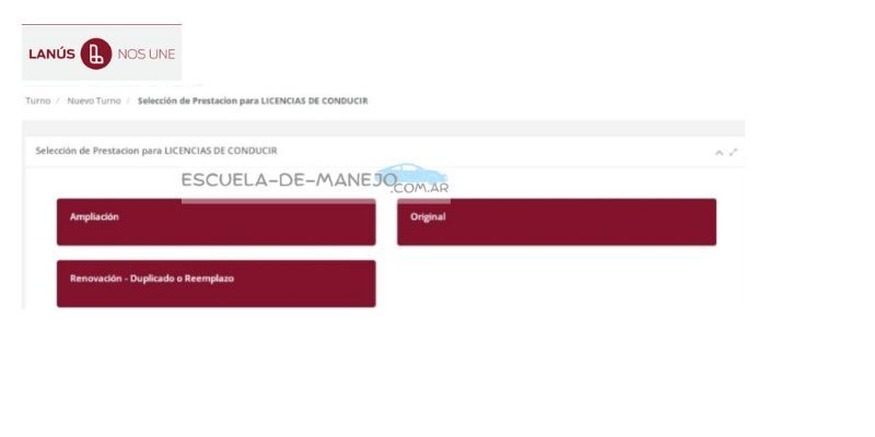 selecciona el tramite para sacar turno licencia de conducir lanus