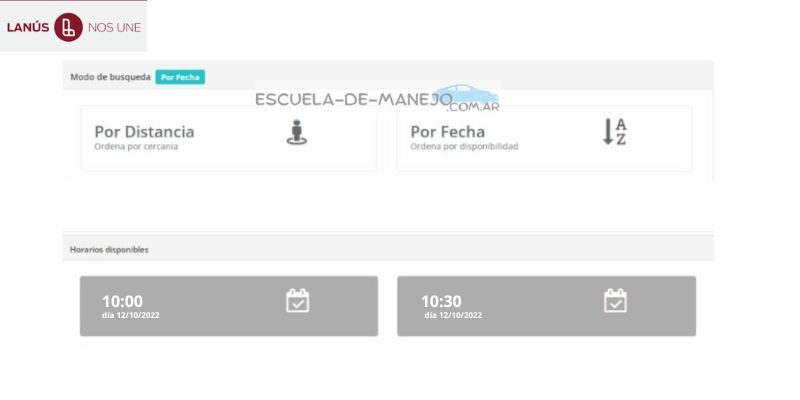 selecciona fecha y hora para turno licencia de conducir lanus